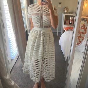 Self-portrait guipure eyelet midi dress